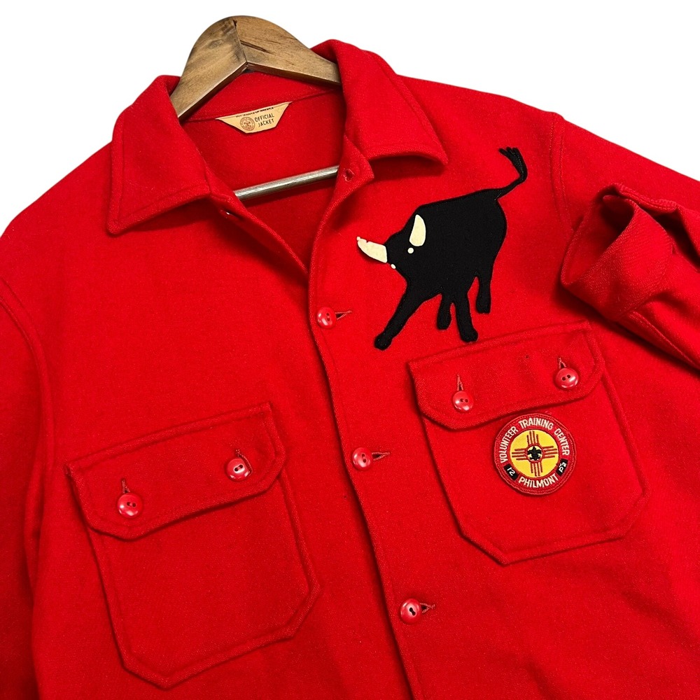 Vintage Boy Scouts Of America Philmont Training Center Wool Jacket Red Sz L (44)